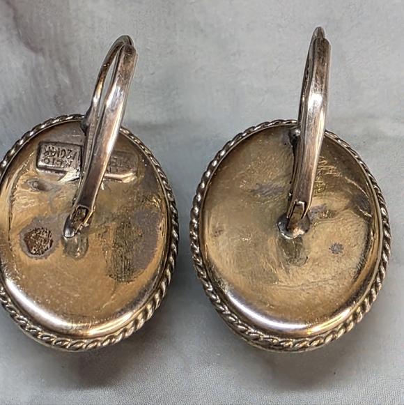 Sterling Silver Green Chalcedony Earrings | 1/20 14K Gold Fill | Carved Scarab - Picture 5 of 6